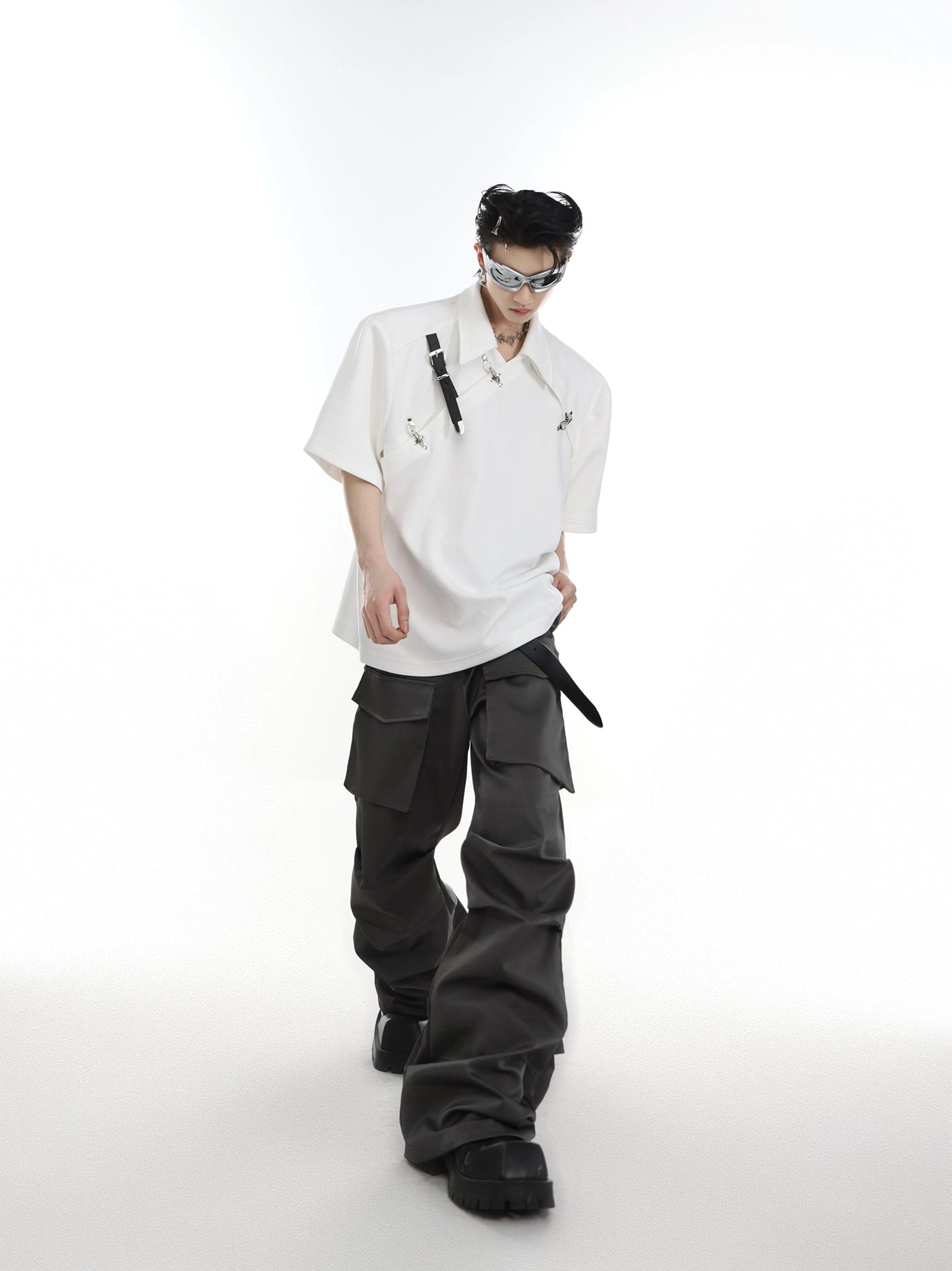 Strap Belt and Metal Link Shirt Korean Street Fashion Shirt By Argue Culture Shop Online at OH Vault