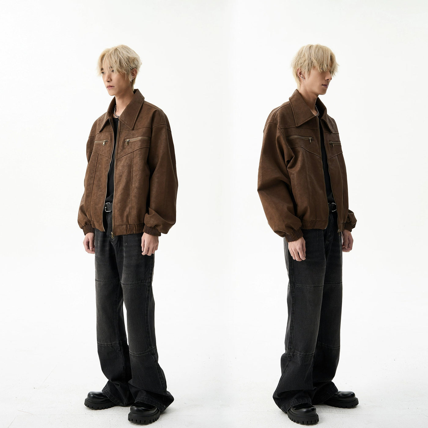 Matte Snowflake Pattern PU Leather Jacket Korean Street Fashion Jacket By Ash Dark Shop Online at OH Vault