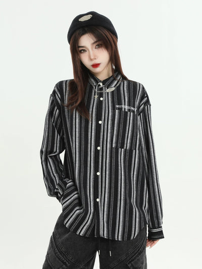 Vertical Stripes Button Down Shirt Korean Street Fashion Shirt By INS Korea Shop Online at OH Vault