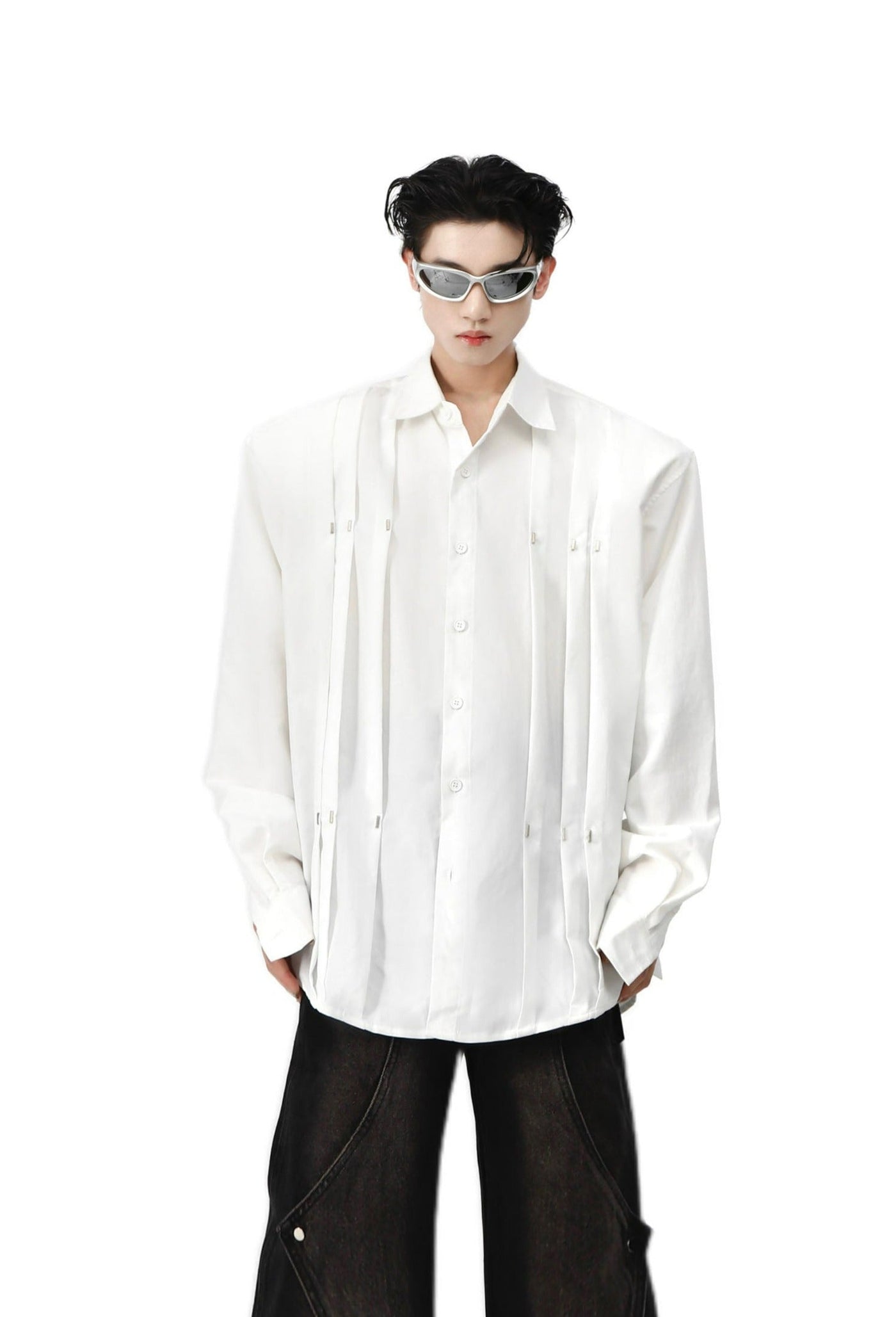 Metal Pleated Long Sleeve Shirt Korean Street Fashion Shirt By Argue Culture Shop Online at OH Vault