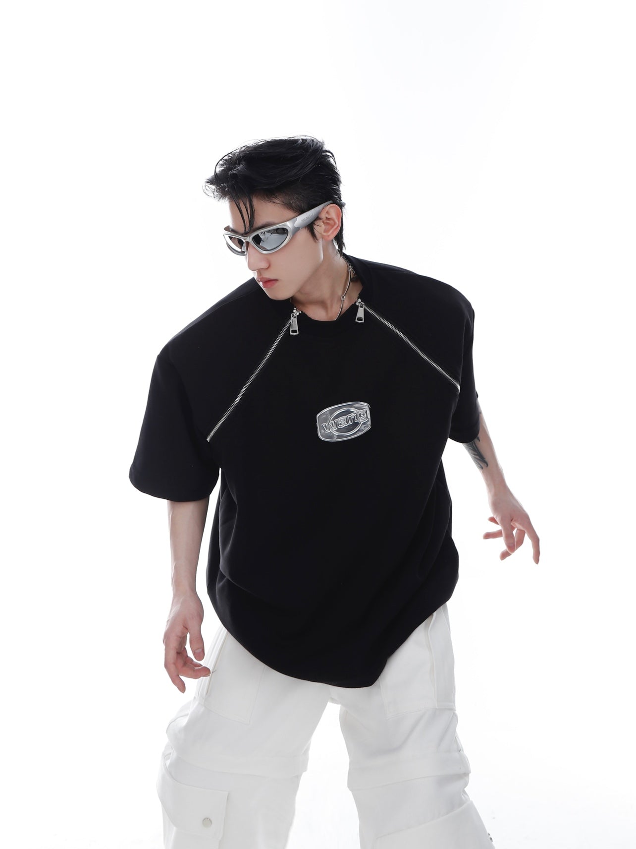 Zipped Panels T-Shirt Korean Street Fashion T-Shirt By Argue Culture Shop Online at OH Vault