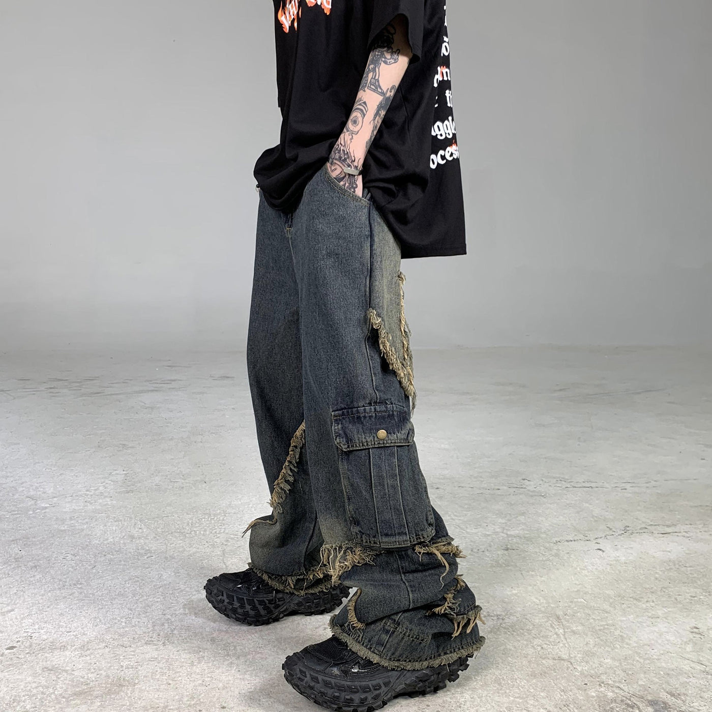 Frayed Borders Jeans Korean Street Fashion Jeans By Ash Dark Shop Online at OH Vault