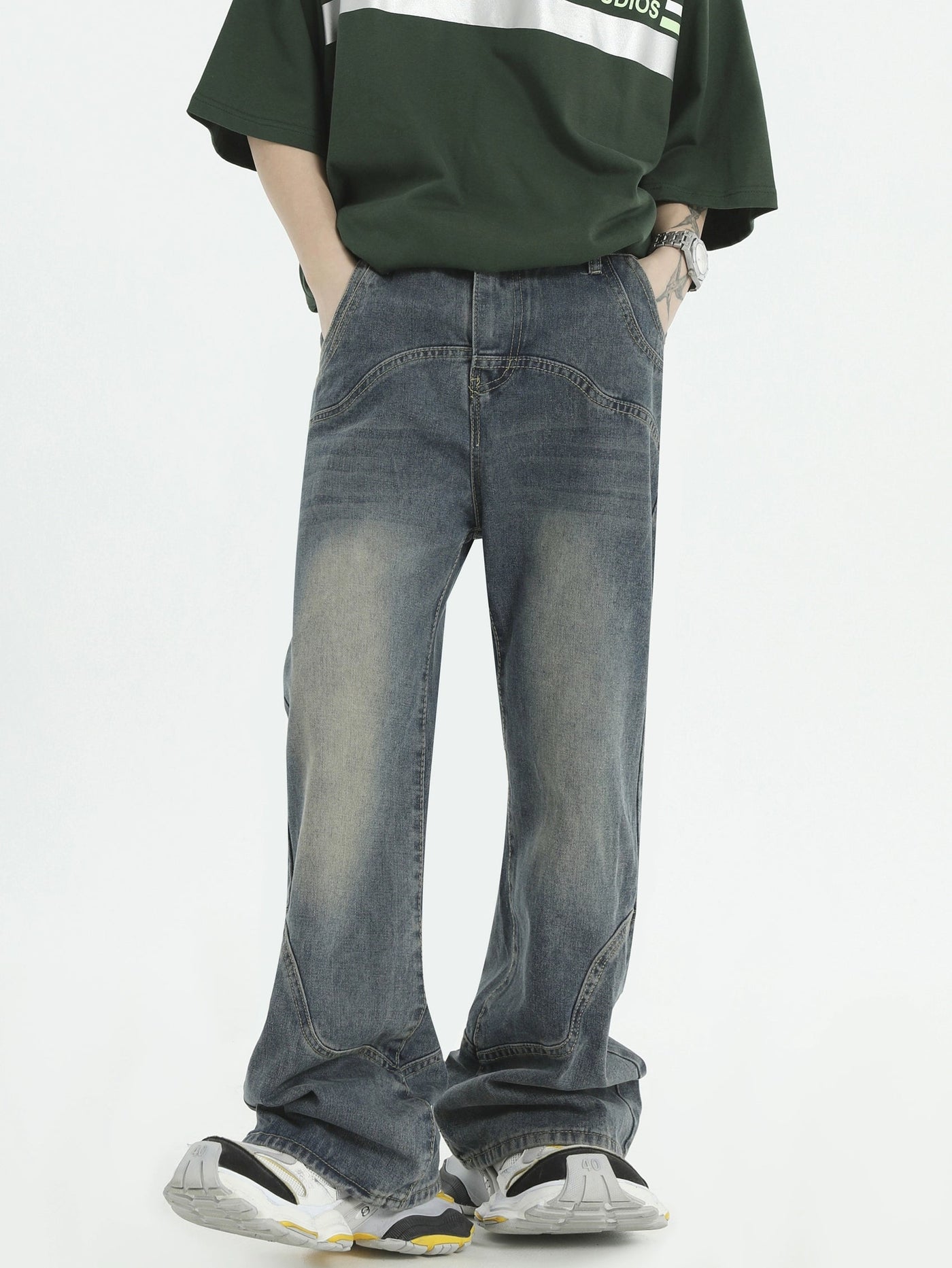 Faded Detail Washed Jeans Korean Street Fashion Jeans By INS Korea Shop Online at OH Vault
