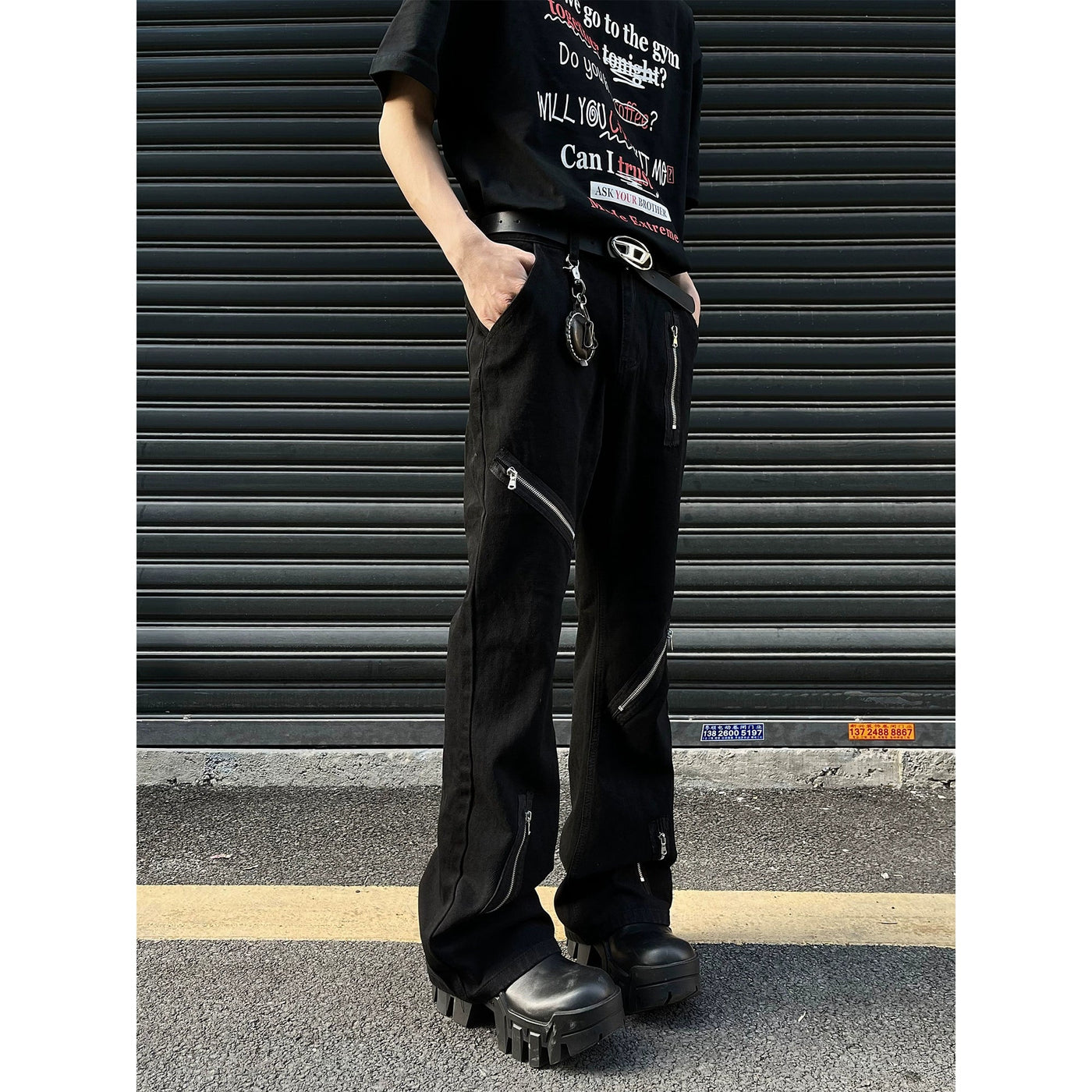 Multi-Zip Bootcut Jeans Korean Street Fashion Jeans By MaxDstr Shop Online at OH Vault