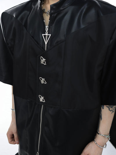 Argue Culture Mid Layer Metal Accent Zipped Shirt Korean Street Fashion Shirt By Argue Culture Shop Online at OH Vault