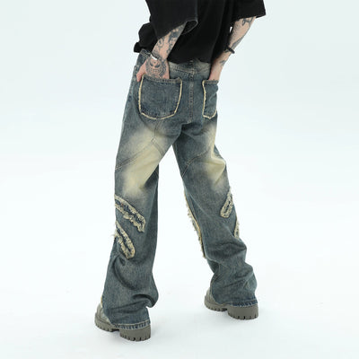 Faded Fringed Lines Jeans Korean Street Fashion Jeans By Ash Dark Shop Online at OH Vault