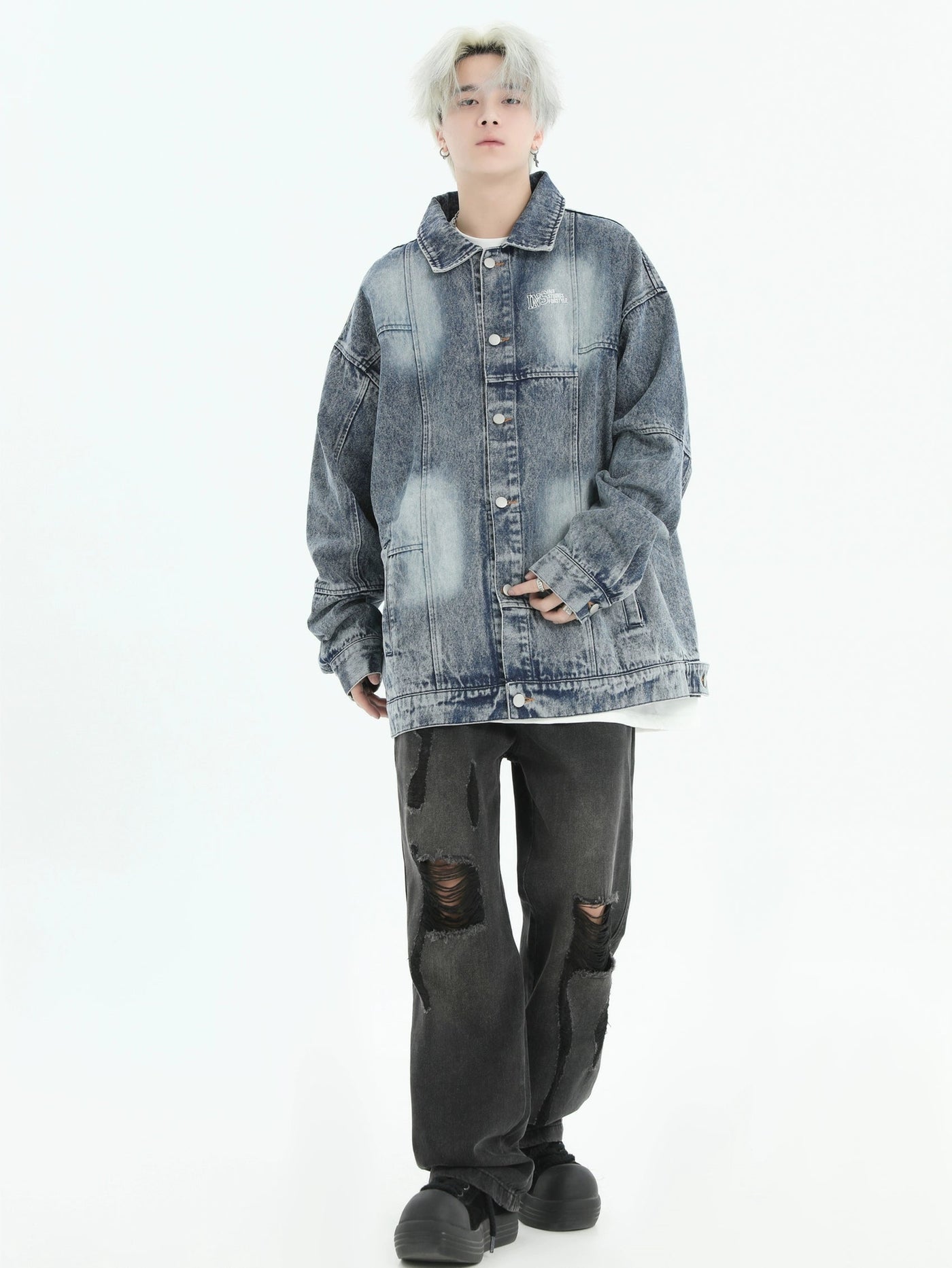 Fade Spots Detail Denim Jacket Korean Street Fashion Jacket By INS Korea Shop Online at OH Vault