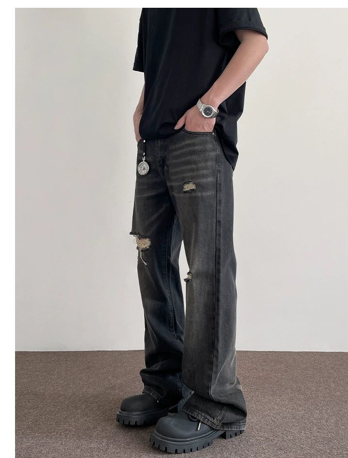 Distressed Fade Flared Jeans Korean Street Fashion Jeans By A PUEE Shop Online at OH Vault