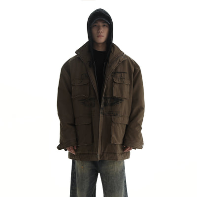 Distressed Multi-Pocket Denim Jacket Korean Street Fashion Jacket By Mason Prince Shop Online at OH Vault