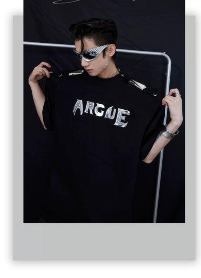 Metallic Accent Shoulder Pad T-Shirt Korean Street Fashion T-Shirt By Argue Culture Shop Online at OH Vault