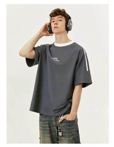 Side Bar Contrast T-Shirt Korean Street Fashion T-Shirt By Made Extreme Shop Online at OH Vault