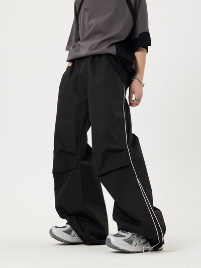 Dark Fog Piping Contrast Pleated Wide Cut Pants Korean Street Fashion Pants By Dark Fog Shop Online at OH Vault