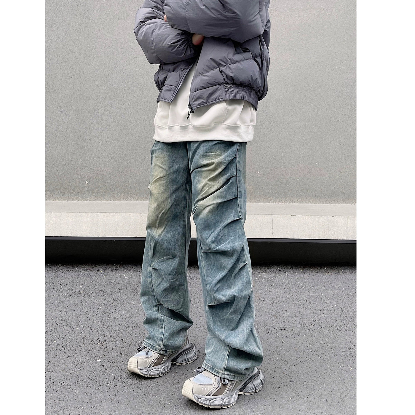 Faded Irregular Pleated Jeans Korean Street Fashion Jeans By Blacklists Shop Online at OH Vault