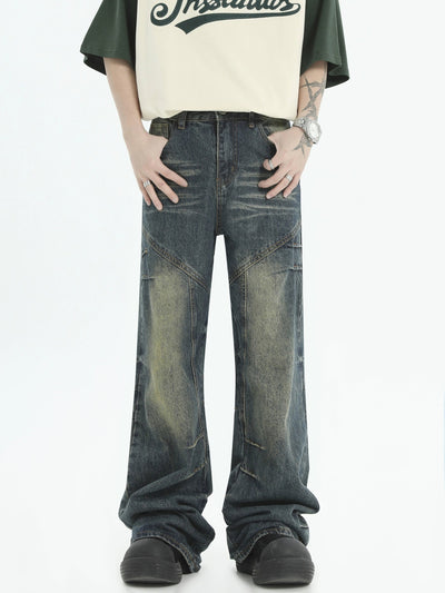 Seams Detail Whiskers Jeans Korean Street Fashion Jeans By INS Korea Shop Online at OH Vault