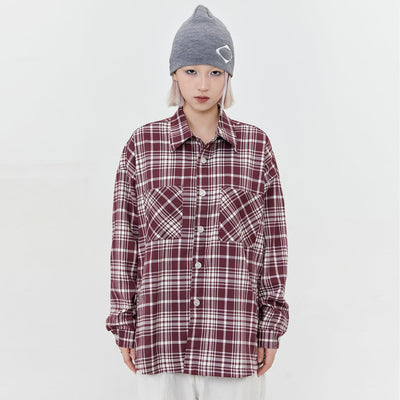 Made Extreme Casual Breast Pocket Plaid Long Sleeve Shirt Korean Street Fashion Shirt By Made Extreme Shop Online at OH Vault