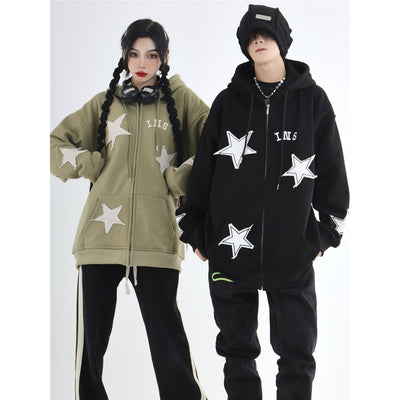 Star Pattern Hoodie Korean Street Fashion Hoodie By INS Korea Shop Online at OH Vault