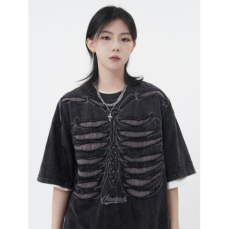 Bones Ripped Fabric T-Shirt Korean Street Fashion T-Shirt By Made Extreme Shop Online at OH Vault