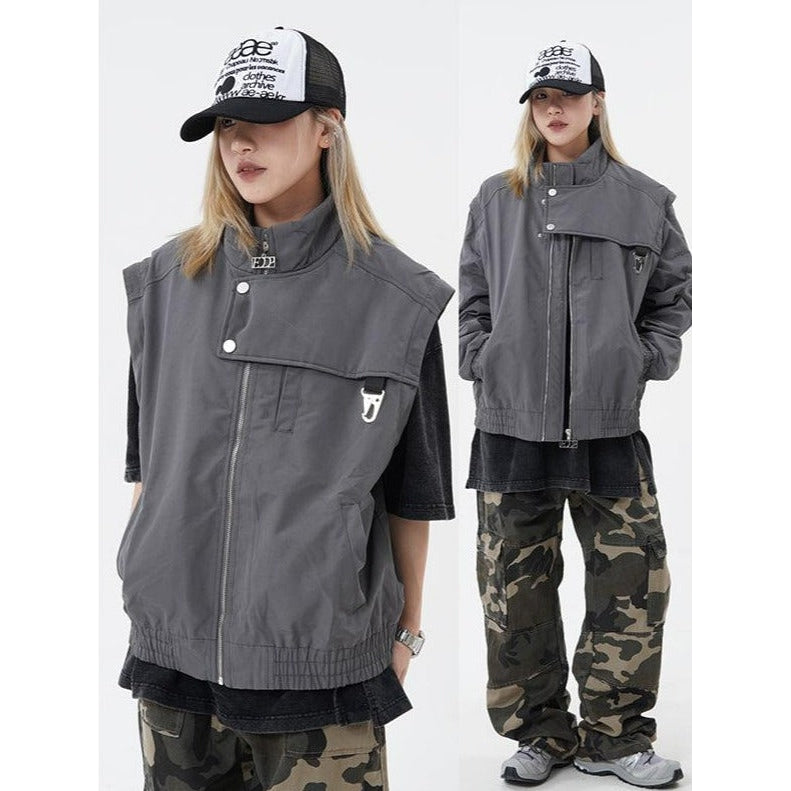 Irregular Layer Zipped Jacket Korean Street Fashion Jacket By Made Extreme Shop Online at OH Vault