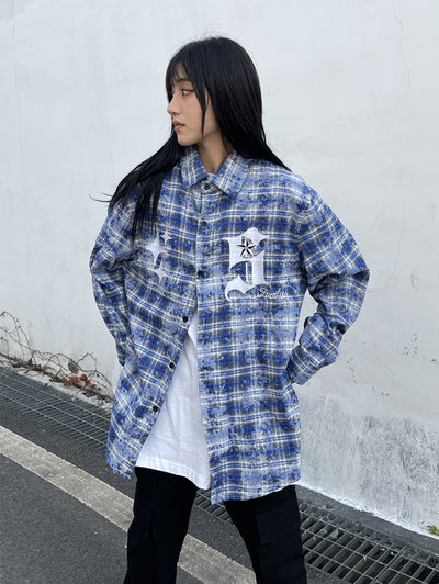 Tie-Dye Plaid Shirt Korean Street Fashion Shirt By Made Extreme Shop Online at OH Vault