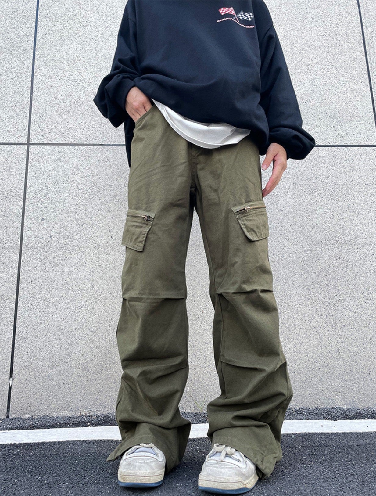 Zipped Wide Leg Cargo Pants Korean Street Fashion Pants By Made Extreme Shop Online at OH Vault