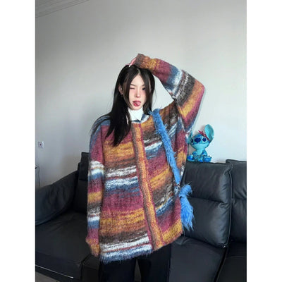 Colorblock Pattern Knit Cardigan Korean Street Fashion Cardigan By MaxDstr Shop Online at OH Vault