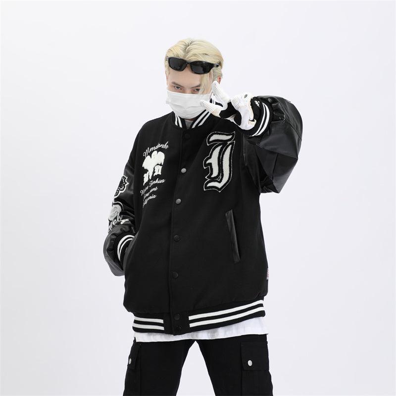 Faux Leather Arms Varsity Jacket Korean Street Fashion Jacket By MaxDstr Shop Online at OH Vault