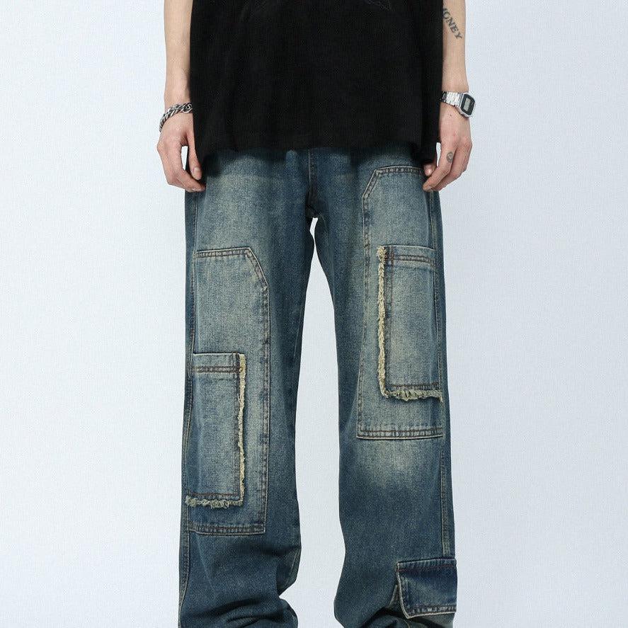Pocket Patched Cargo Jeans Korean Street Fashion Jeans By Mr Nearly Shop Online at OH Vault