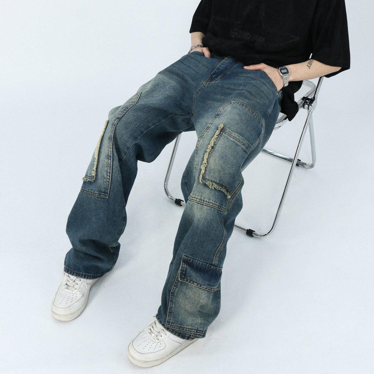 Pocket Patched Cargo Jeans Korean Street Fashion Jeans By Mr Nearly Shop Online at OH Vault