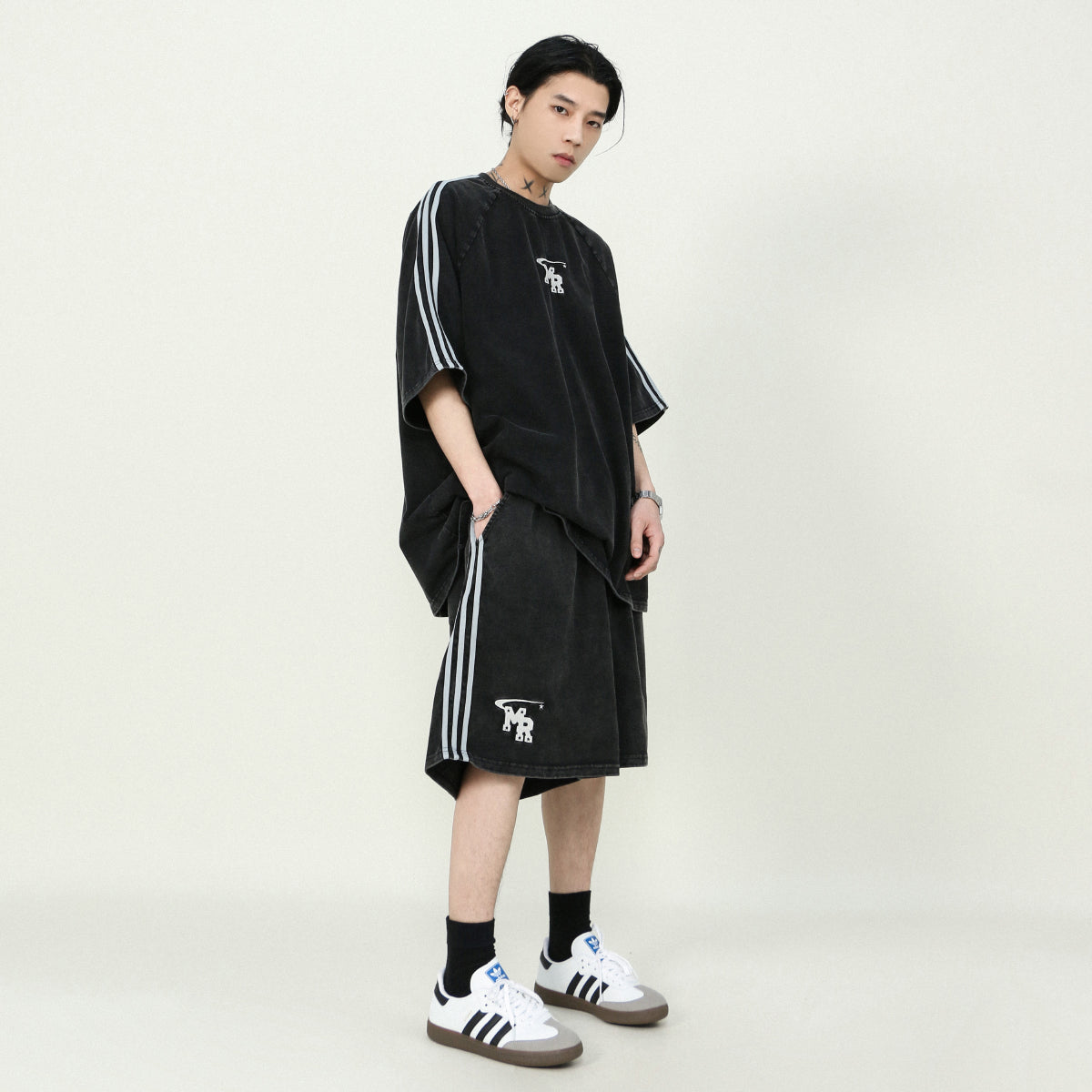 Mr Nearly Sports Logo T-Shirt And Shorts Set Korean Street Fashion Clothing Set By Mr Nearly Shop Online at OH Vault