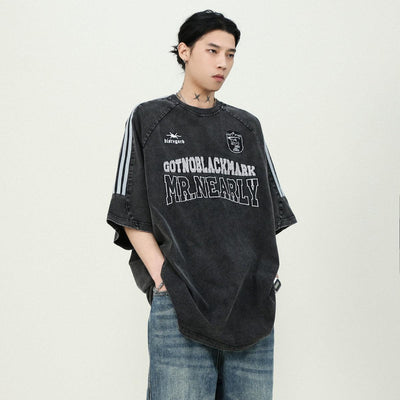 Wide Shoulder Washed T-Shirt Korean Street Fashion T-Shirt By Mr Nearly Shop Online at OH Vault