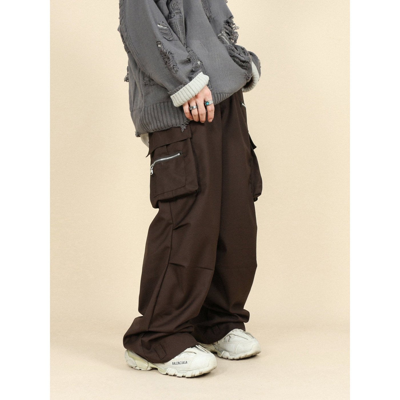 Mr. Nearly Silver Zipper Cargo Pants Korean Street Fashion Pants By Mr Nearly Shop Online at OH Vault