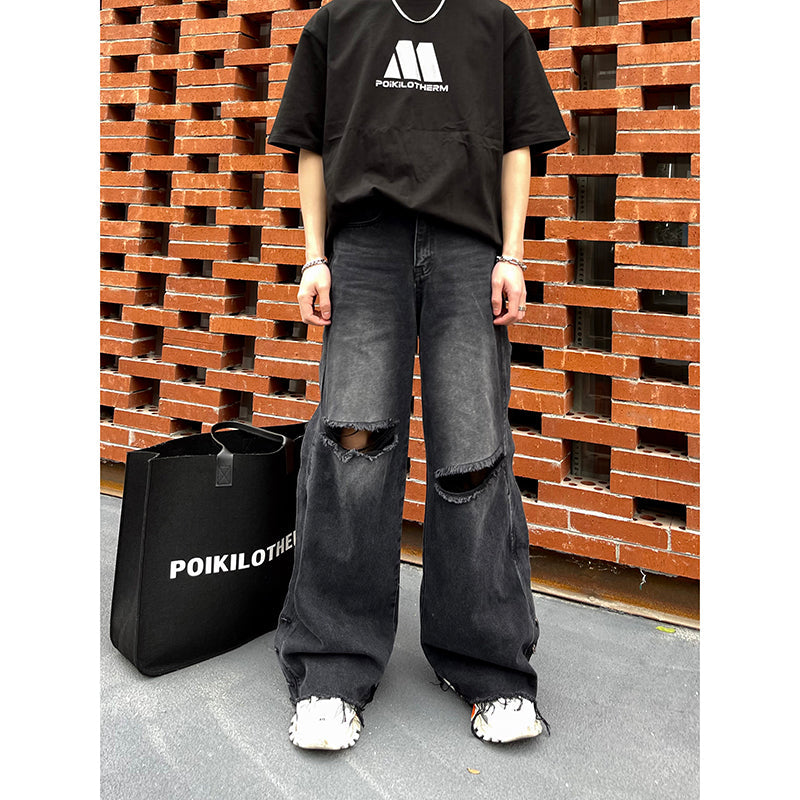 Frayed Cut Out Jeans Korean Street Fashion Jeans By Poikilotherm Shop Online at OH Vault
