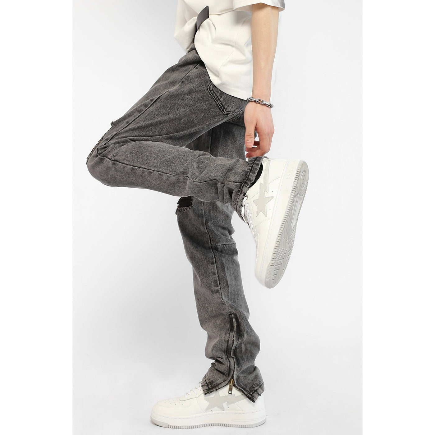 Ripped Textured Jeans Korean Street Fashion Jeans By Poikilotherm Shop Online at OH Vault