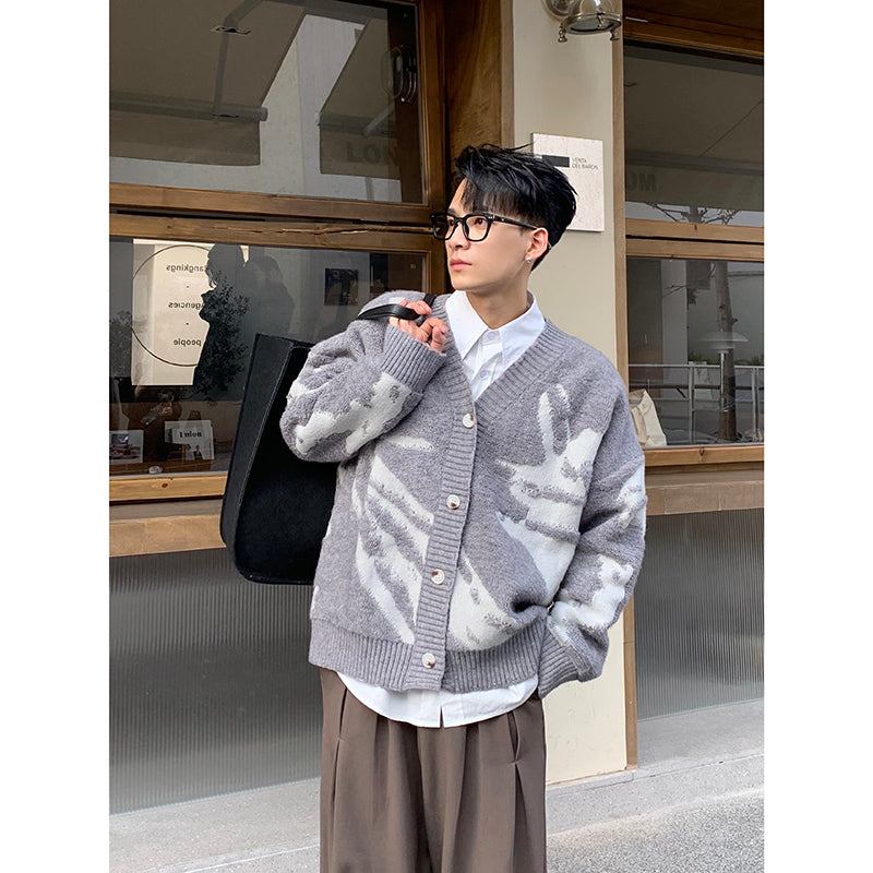 Splatter Effect Knit Cardigan Korean Street Fashion Cardigan By Poikilotherm Shop Online at OH Vault