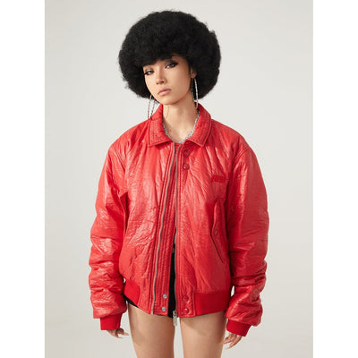 Rugged Imprint Faux Leather Jacket Korean Street Fashion Jacket By R69 Shop Online at OH Vault