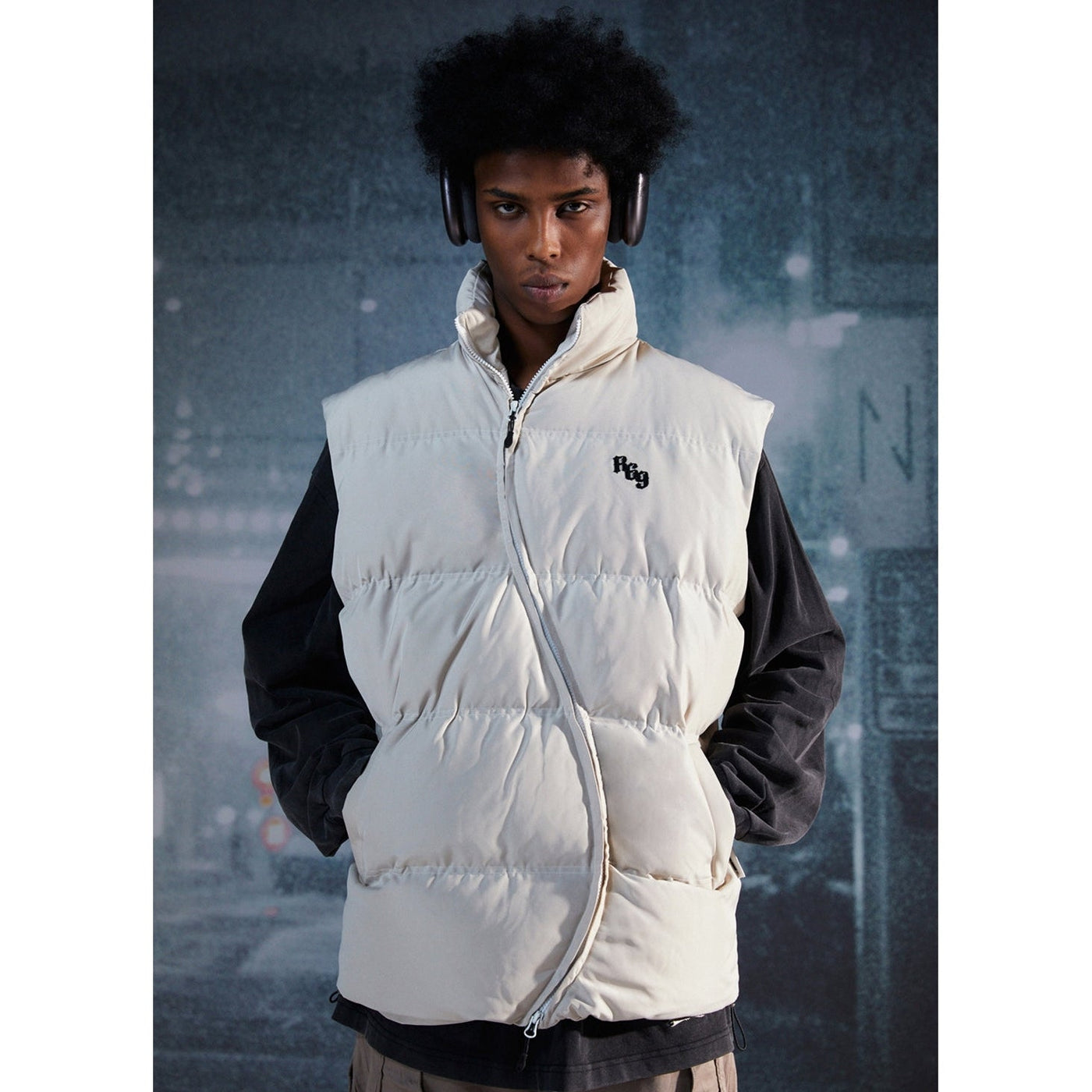 Semicircle Zipper Puffer Vest Korean Street Fashion Vest By R69 Shop Online at OH Vault