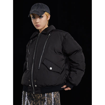 R69 Three Zippers Puffer Jacket Korean Street Fashion Jacket By R69 Shop Online at OH Vault